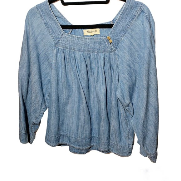 Madewell Chambray Peasant Top - Picture 1 of 4